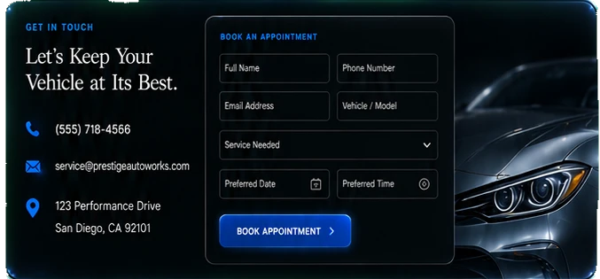 Contact section preview — hover
