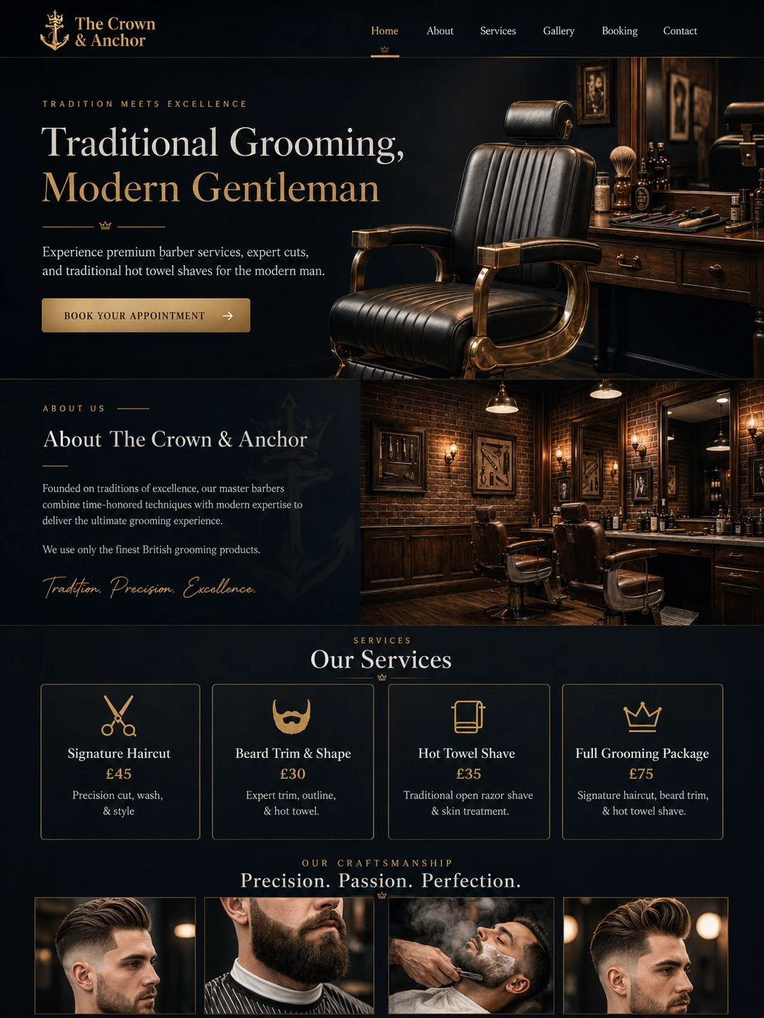 The Crown & Anchor — Premium barber shop website design