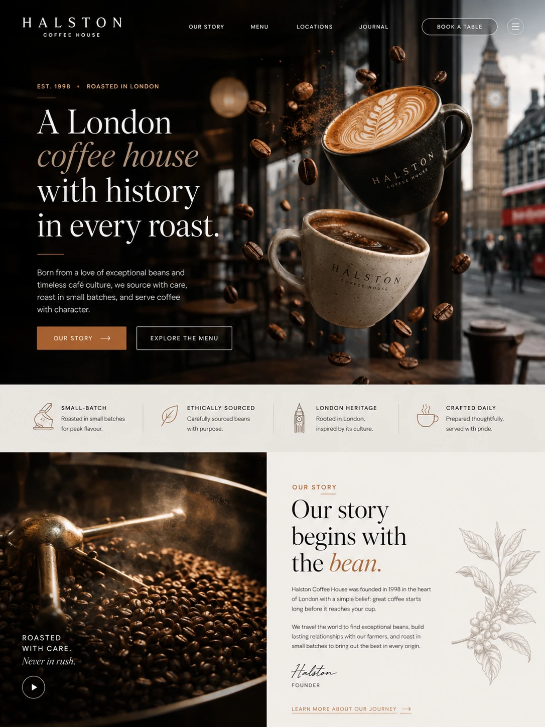 Halston Coffee House — Premium coffee shop website design