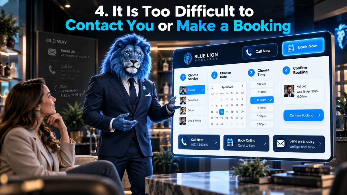 Modern booking interface showing easy online appointment scheduling with clear call-to-action buttons and intuitive calendar selection
