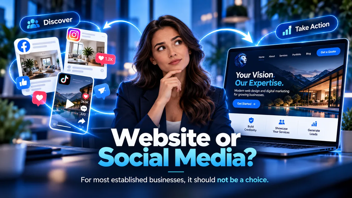 Website or social media — a business weighing up a website against social media profiles