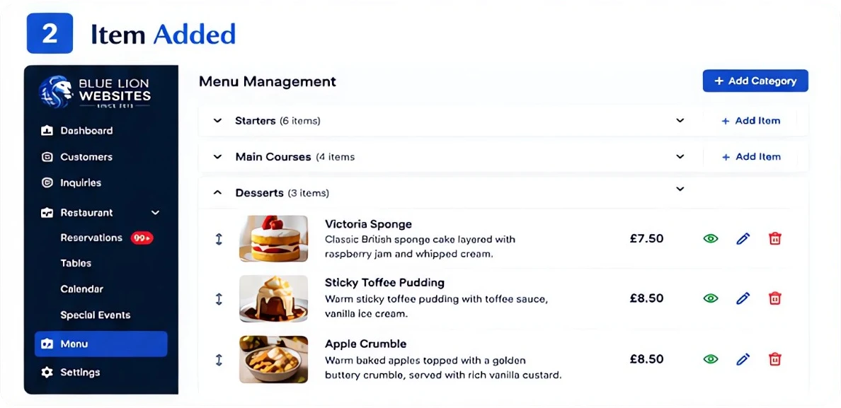 Step 2: Item added to menu