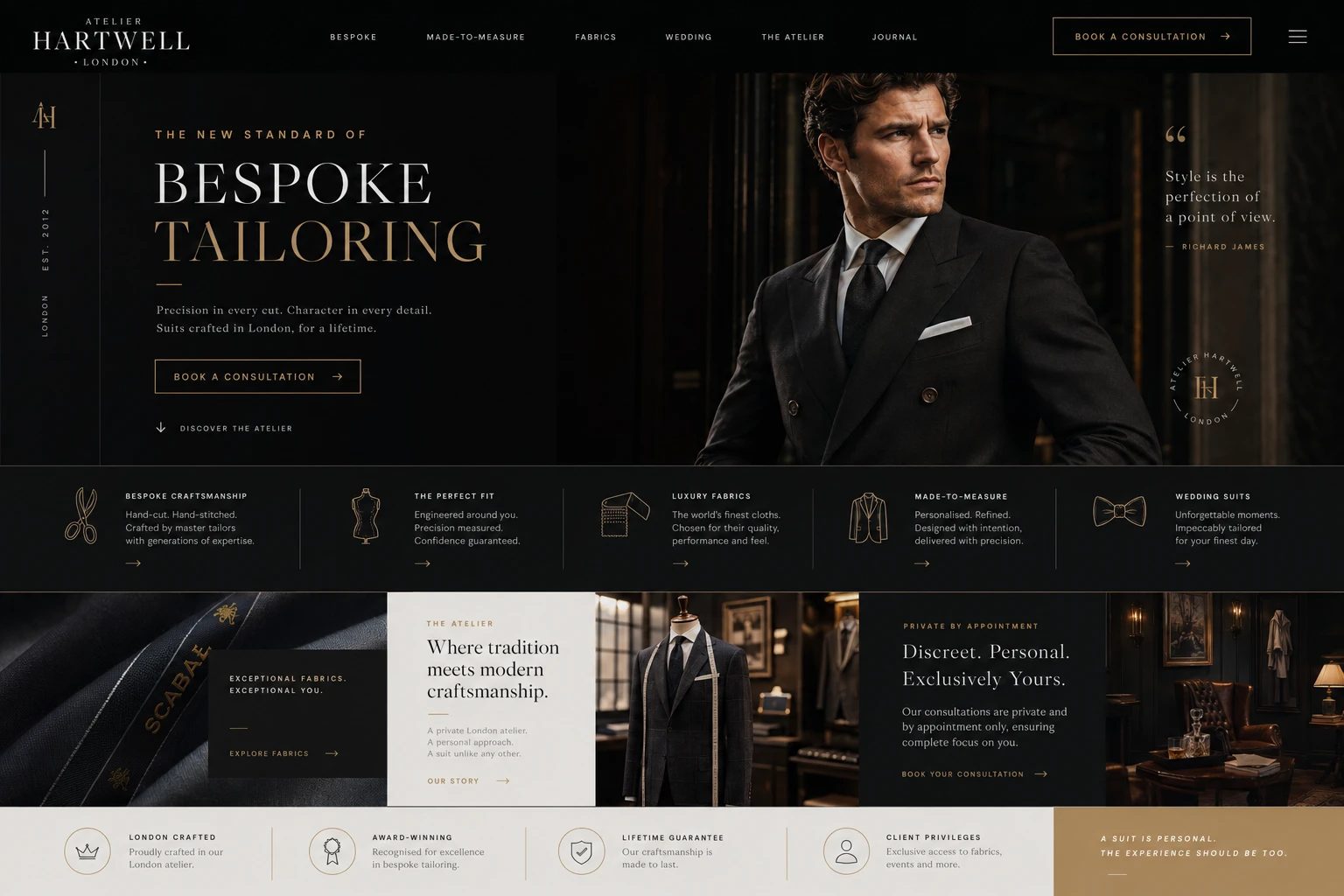 Suit tailor website — desktop view